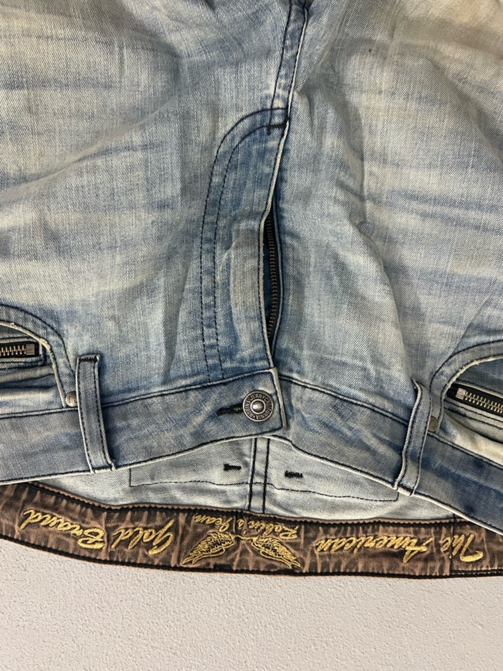 Robin's Jean Slim Straight Light Blue Denim Jeans with Embroidered Waistband
